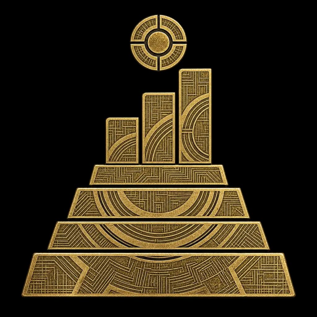 Etched brass result bars on a stable base, representing shipped and measured work